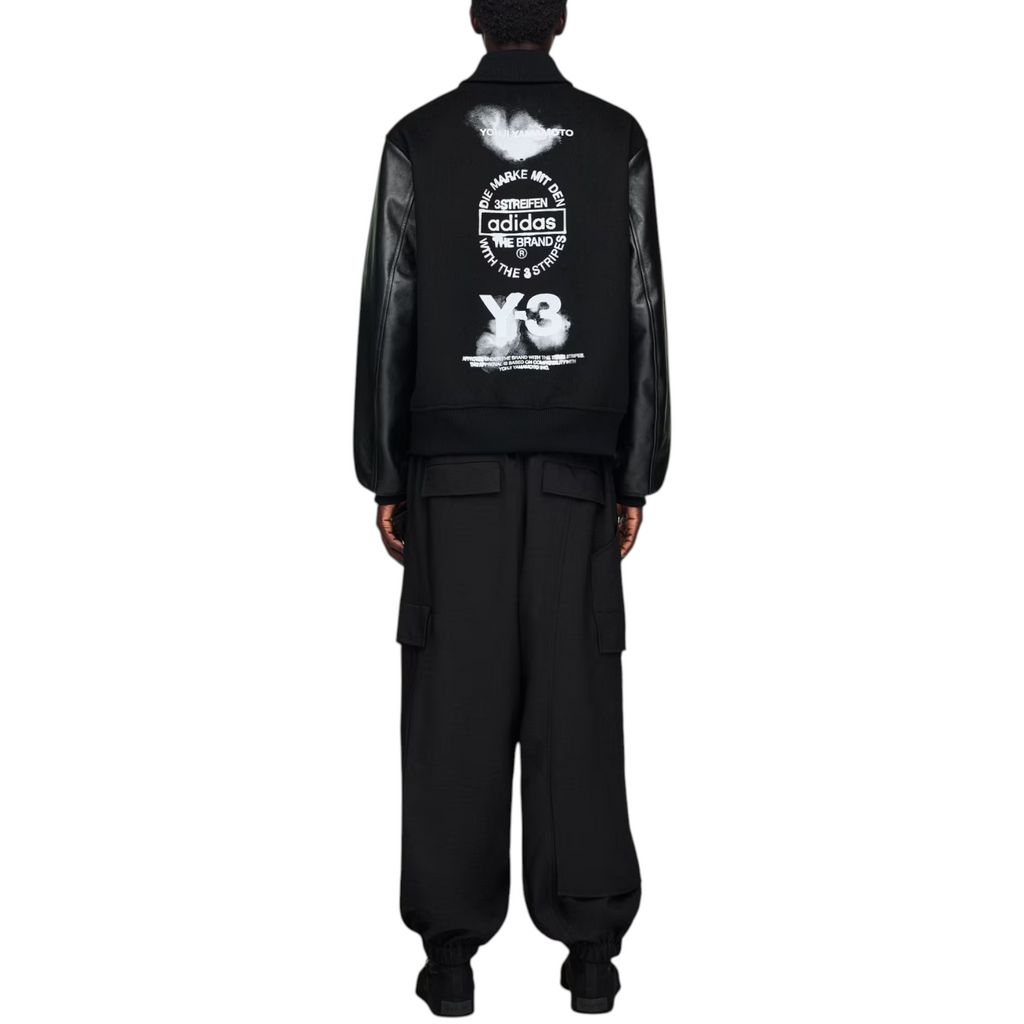 Adidas Y3 Mens Letterman Jacket Full Zip Leather Sleeve Bomber Jacket