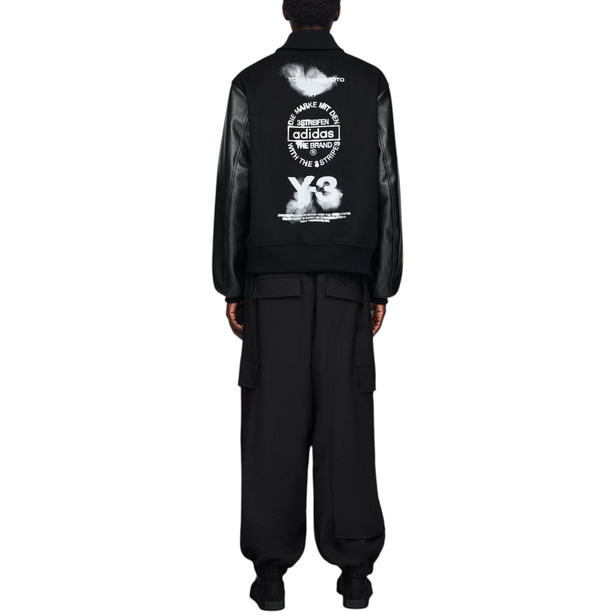 Adidas Y3 Mens Letterman Jacket Full Zip Leather Sleeve Bomber Jacket
