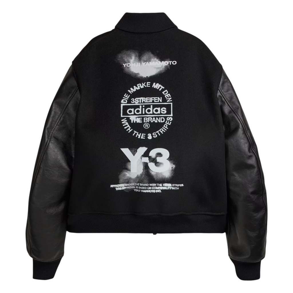 Adidas Y3 Mens Letterman Jacket Full Zip Leather Sleeve Bomber Jacket
