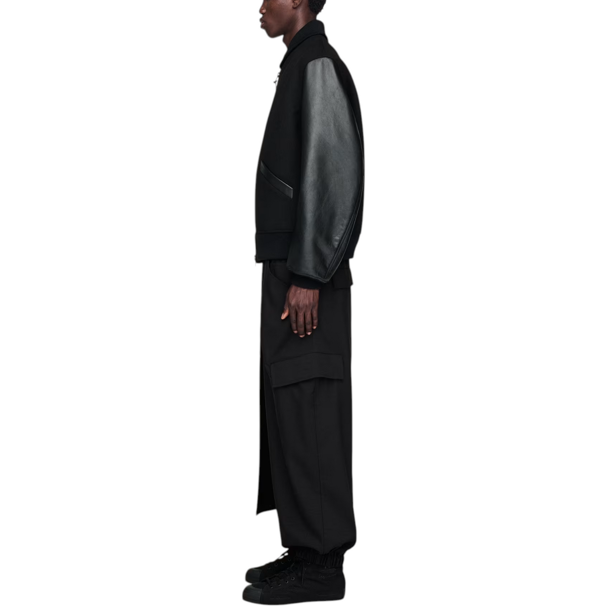 Adidas Y3 Mens Letterman Jacket Full Zip Leather Sleeve Bomber Jacket