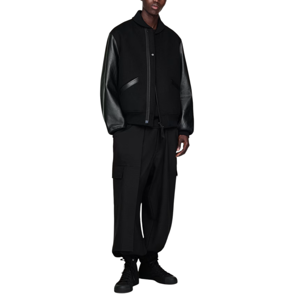Adidas Y3 Mens Letterman Jacket Full Zip Leather Sleeve Bomber Jacket