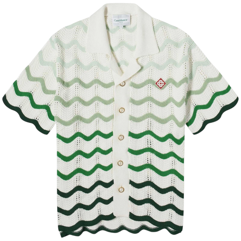 Casablanca Mens Gradient Wave Knit Shirt Short Sleeve Cotton