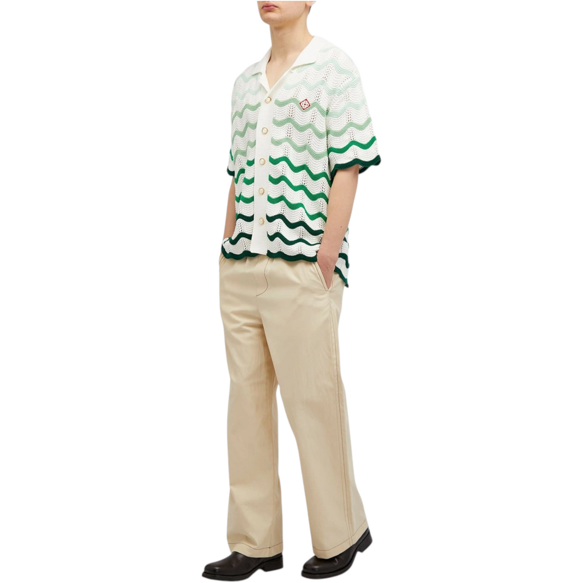 Casablanca Mens Gradient Wave Knit Shirt Short Sleeve Cotton