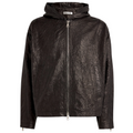 Cole Buxton Mens Leather Jacket Distressed Hooded Full Zip