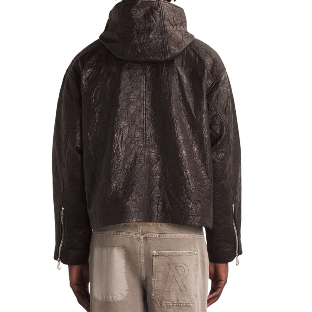 Cole Buxton Mens Leather Jacket Distressed Hooded Full Zip