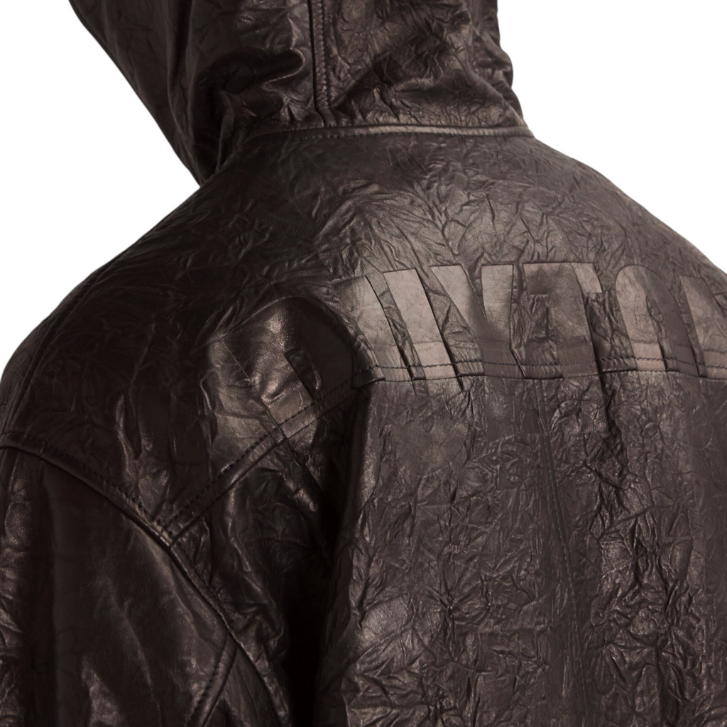 Cole Buxton Mens Leather Jacket Distressed Hooded Full Zip