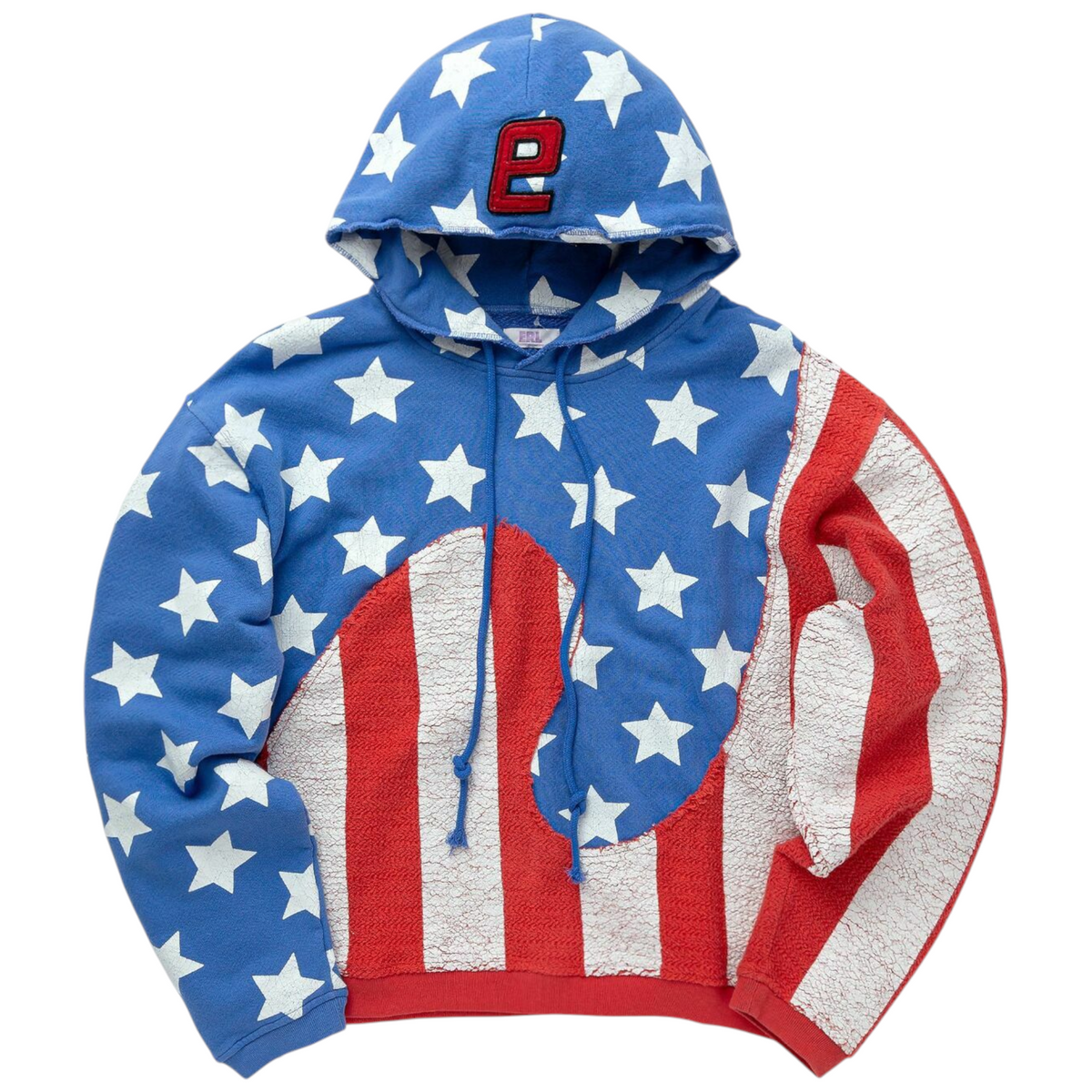 ERL Mens Stars and Stripes Swirl Hoodie Pullover Cotton