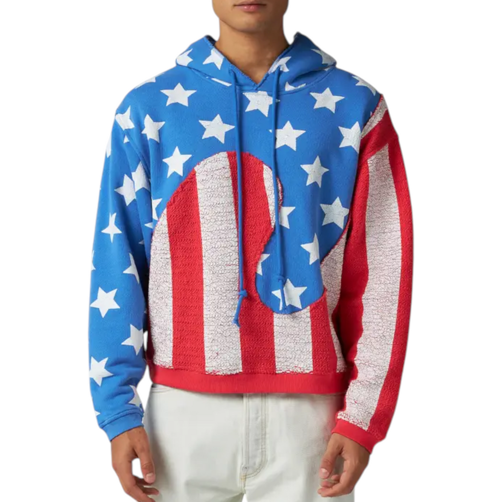 ERL Mens Stars and Stripes Swirl Hoodie Pullover Cotton