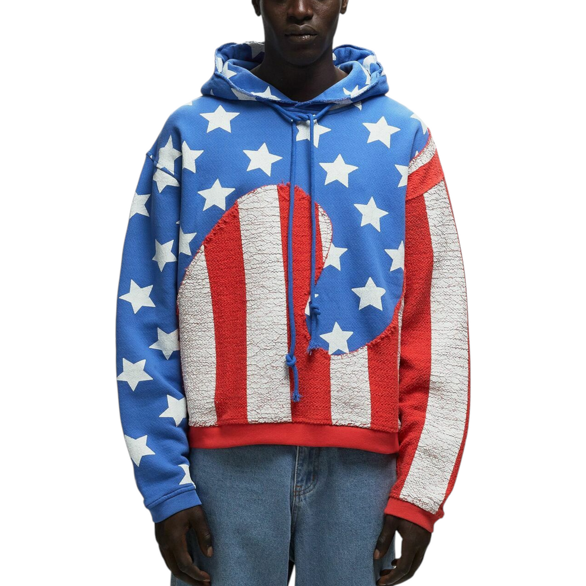 ERL Mens Stars and Stripes Swirl Hoodie Pullover Cotton