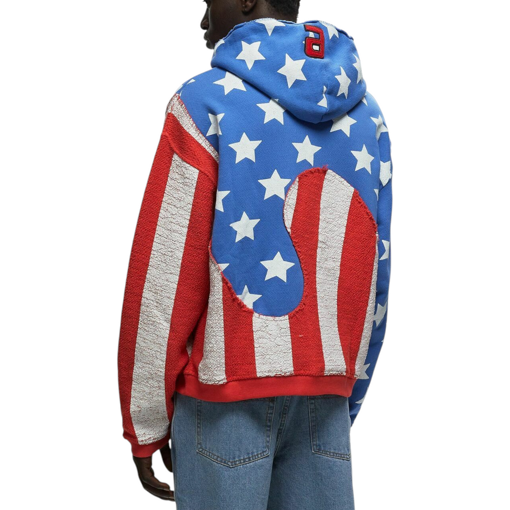 ERL Mens Stars and Stripes Swirl Hoodie Pullover Cotton