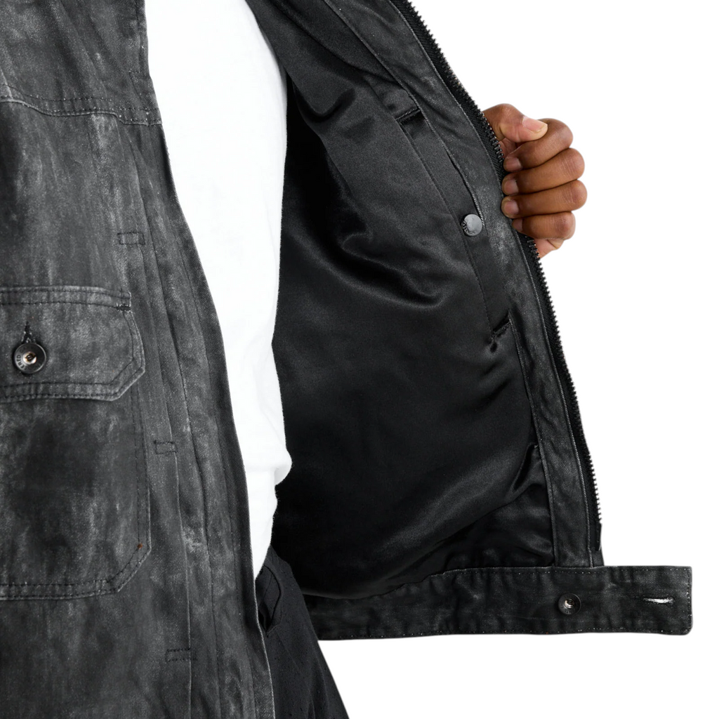 Engineered Garments Mens Trucker Jacket Distressed Print Cotton Black
