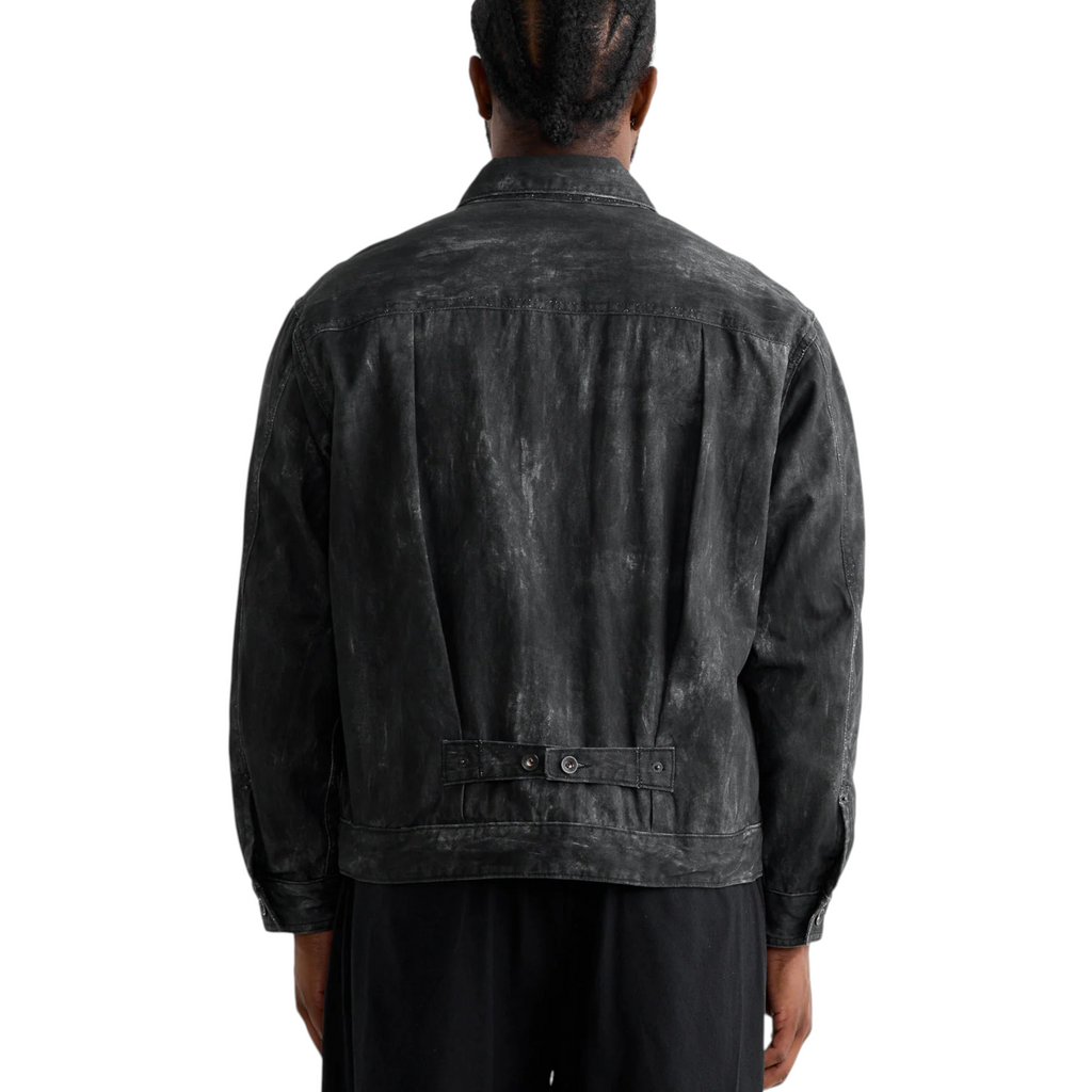 Engineered Garments Mens Trucker Jacket Distressed Print Cotton Black