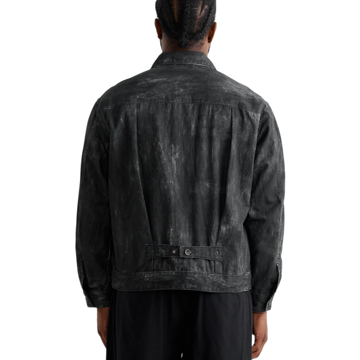 Engineered Garments Mens Trucker Jacket Distressed Print Cotton Black