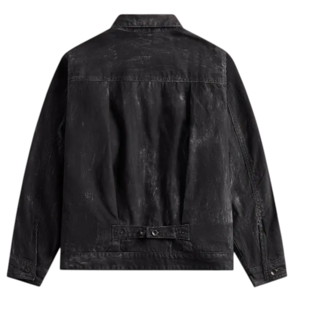 Engineered Garments Mens Trucker Jacket Distressed Print Cotton Black