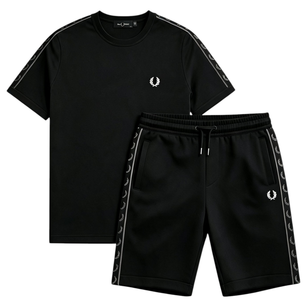 Fred Perry Mens Tape Ringer Co Ords Set Short Sleeve T Shirts Shorts