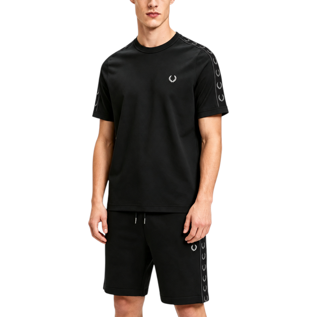 Fred Perry Mens Tape Ringer Co Ords Set Short Sleeve T Shirts Shorts