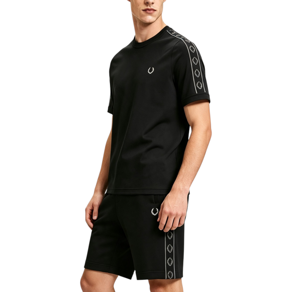 Fred Perry Mens Tape Ringer Co Ords Set Short Sleeve T Shirts Shorts