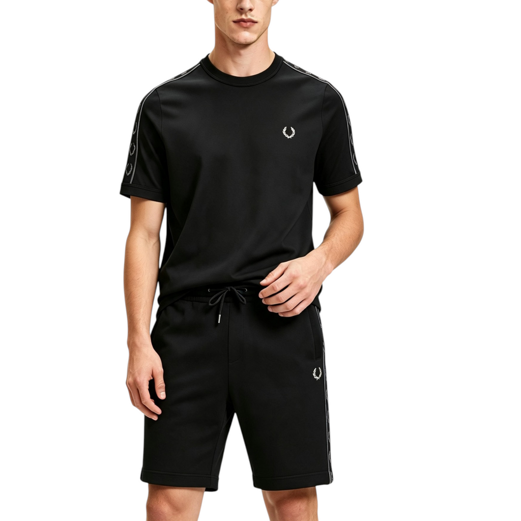 Fred Perry Mens Tape Ringer Co Ords Set Short Sleeve T Shirts Shorts