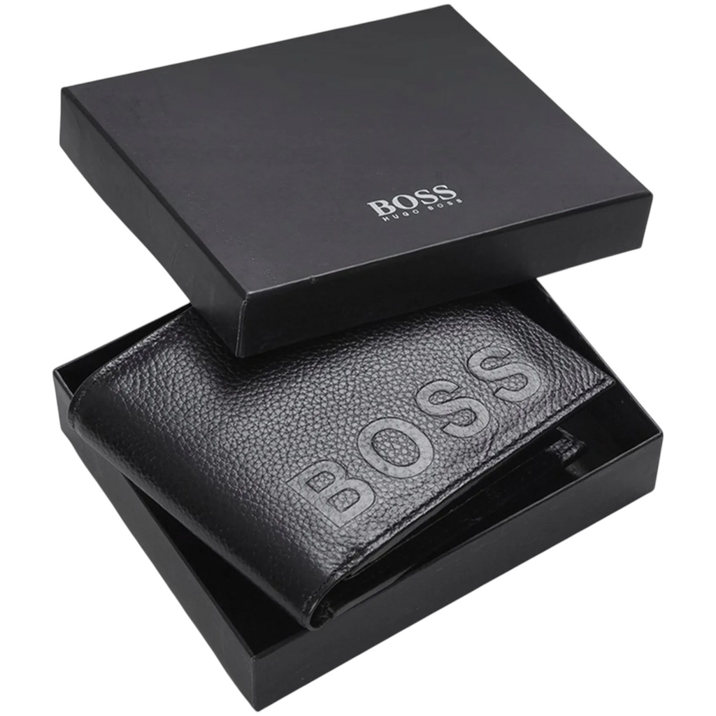 Hugo Boss Mens Genuine Leather Wallet Bold Bifold Credit Card Holder Black