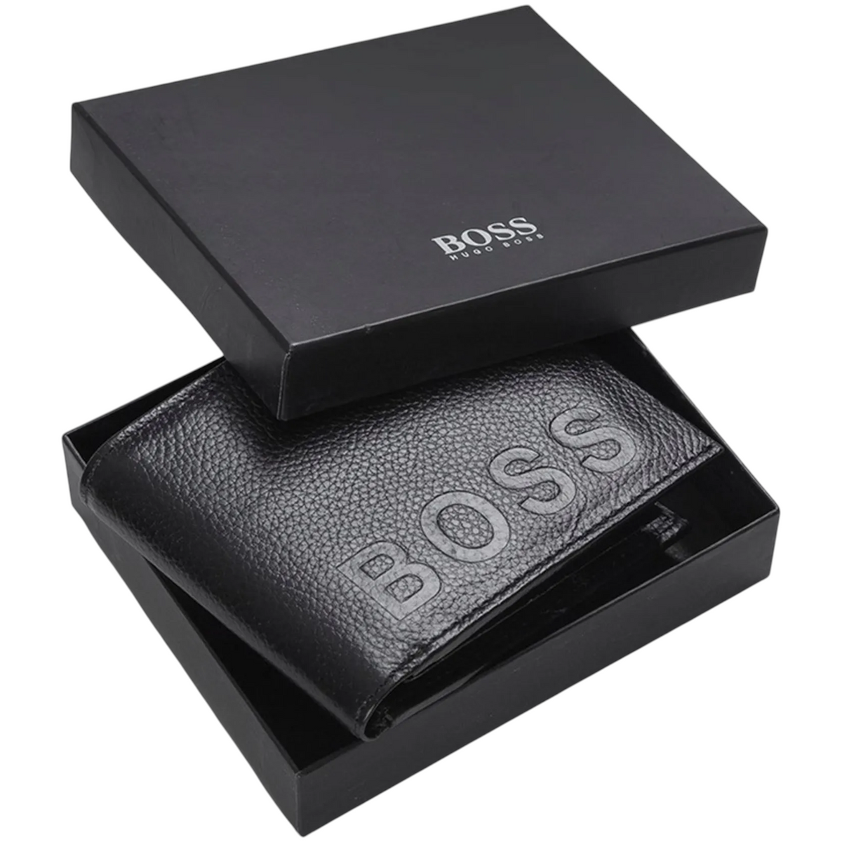 Hugo Boss Mens Genuine Leather Wallet Bold Bifold Credit Card Holder Black