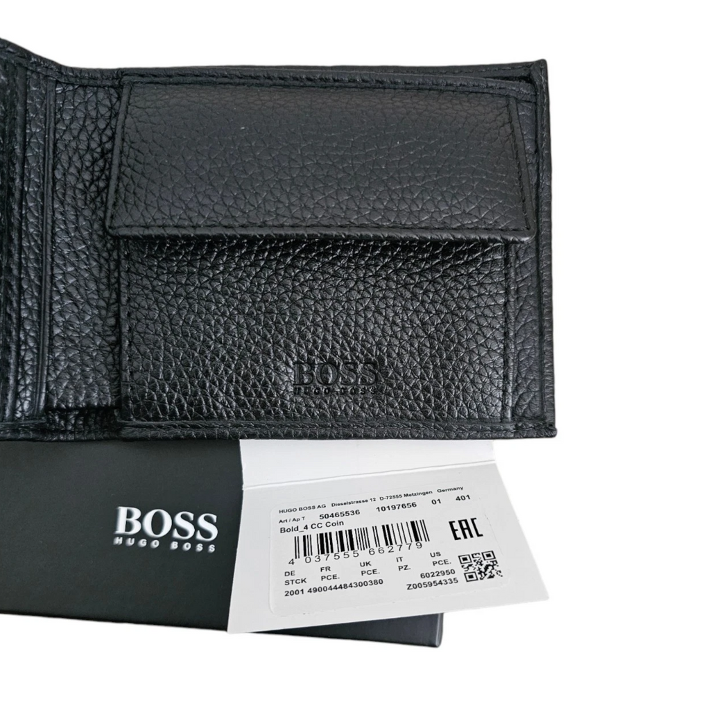 Hugo Boss Mens Genuine Leather Wallet Bold Bifold Credit Card Holder Black