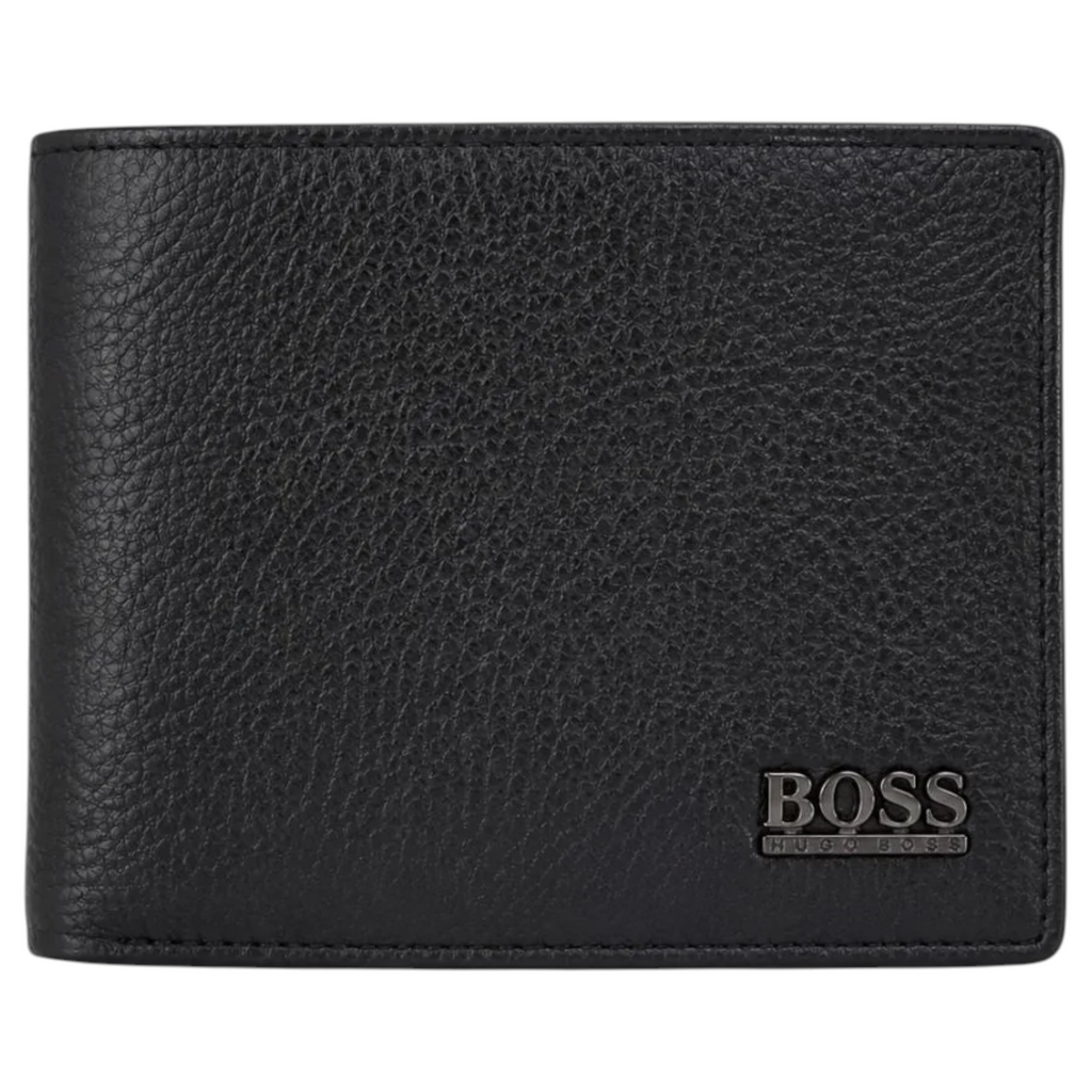Hugo Boss Mens Genuine Leather Wallet Monist Bifold Credit Card Holder Black