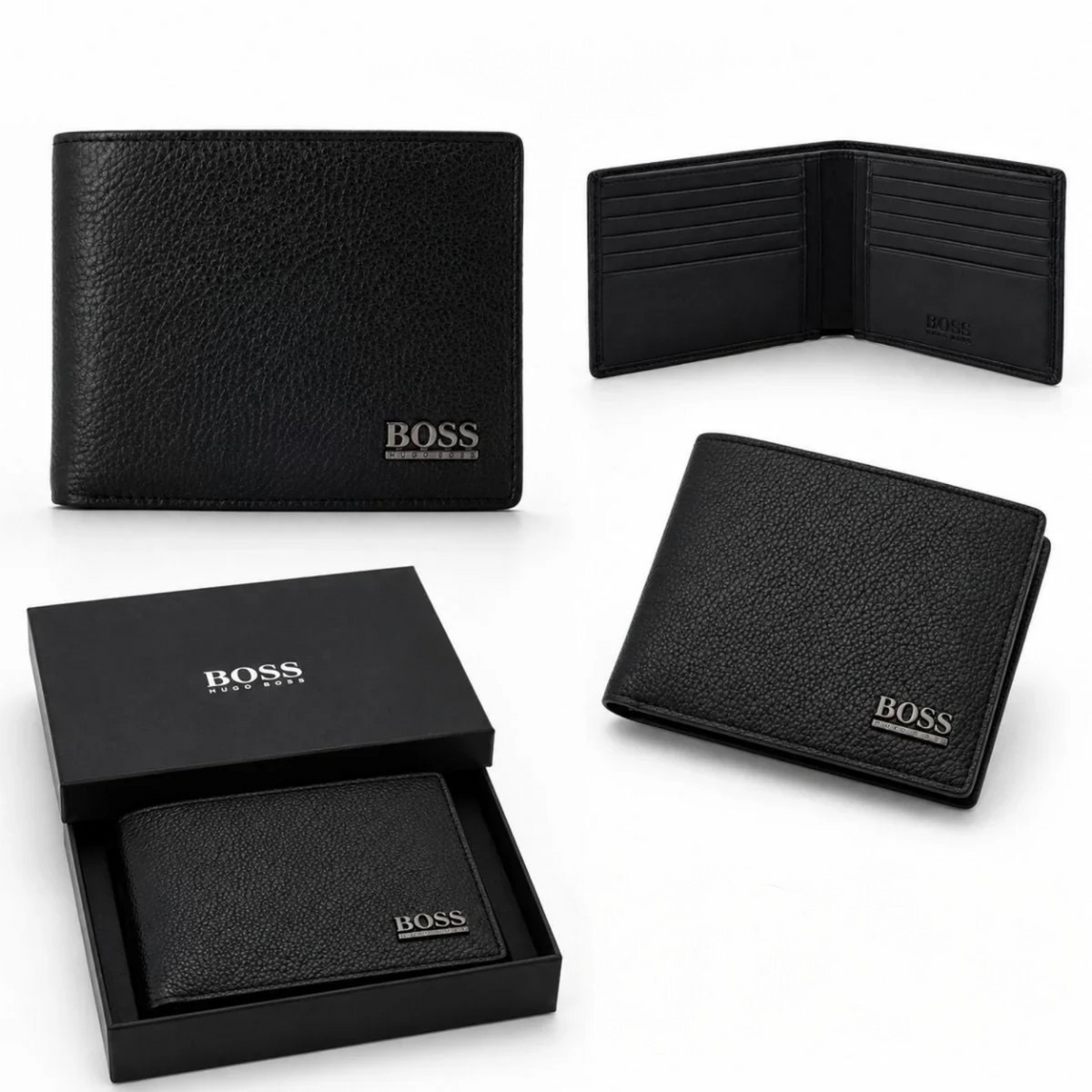 Hugo Boss Mens Genuine Leather Wallet Monist Bifold Credit Card Holder Black