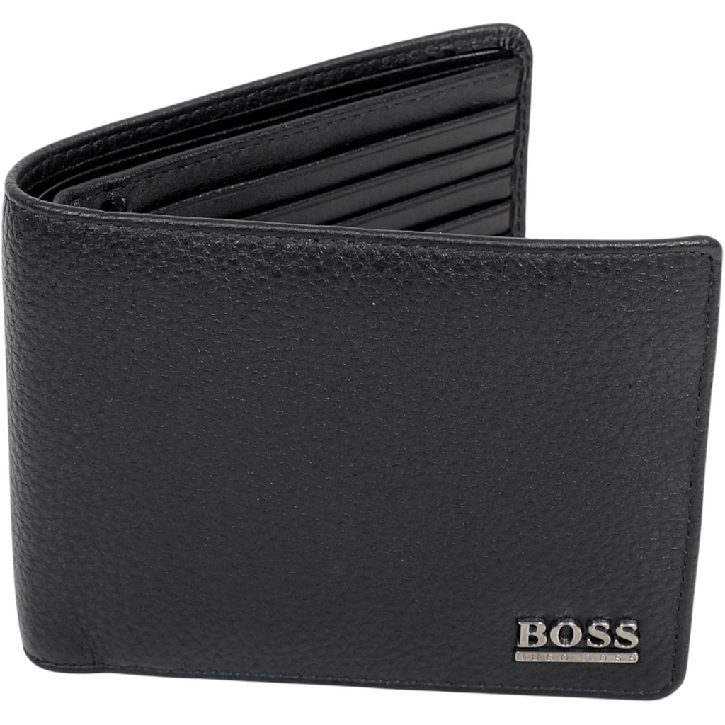 Hugo Boss Mens Genuine Leather Wallet Monist Bifold Credit Card Holder Black