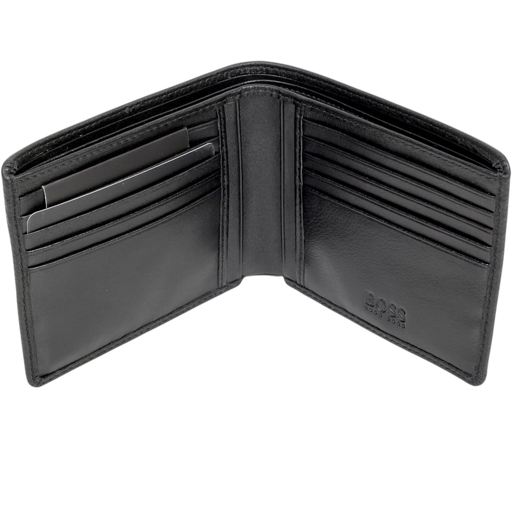 Hugo Boss Mens Genuine Leather Wallet Monist Bifold Credit Card Holder Black