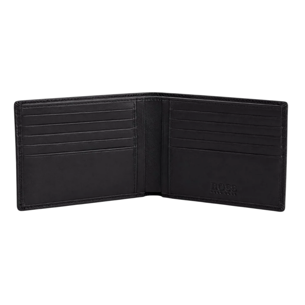 Hugo Boss Mens Genuine Leather Wallet Monist Bifold Credit Card Holder Black
