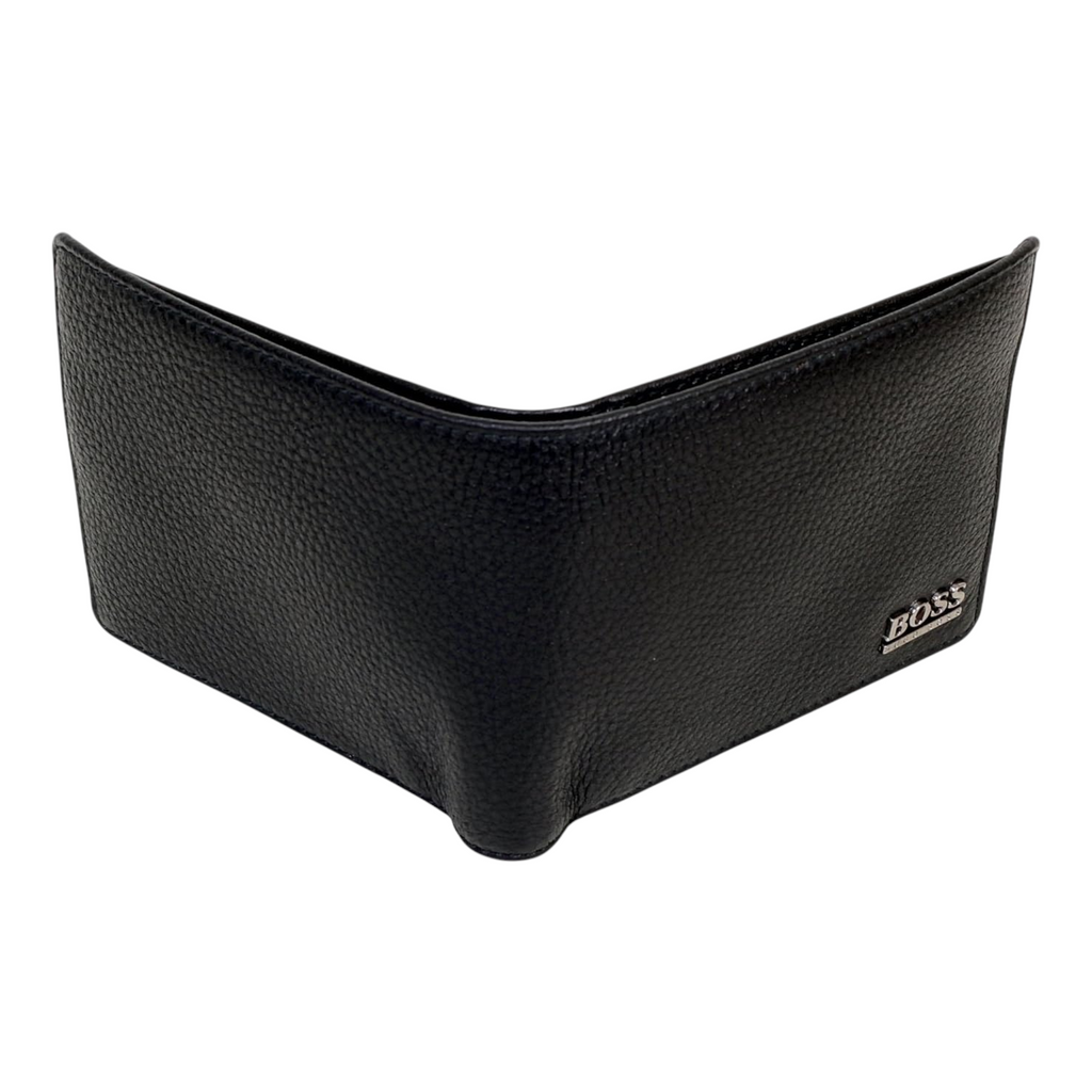 Hugo Boss Mens Genuine Leather Wallet Monist Bifold Credit Card Holder Black