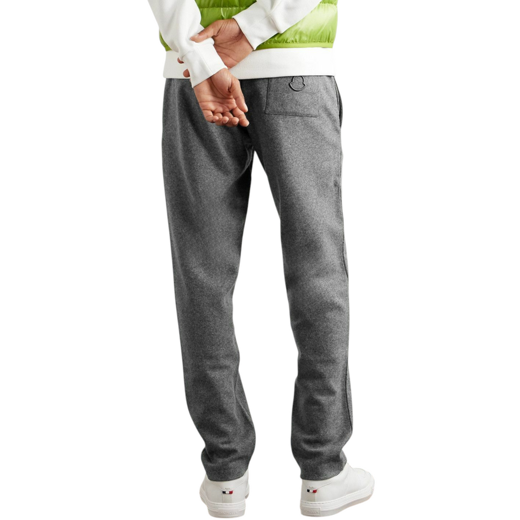 Moncler Mens Sweatpants Wool Blend Flannel Sweatpants Straight Leg Logo Appliqued Trousers
