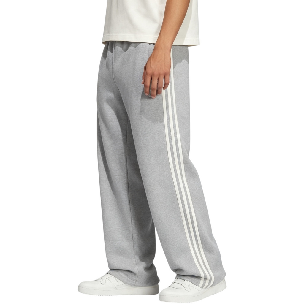 Adidas Mens Jogger 3 Stripes Loose Fit Trouser Fleece Tracksuit Bottom Open Hem