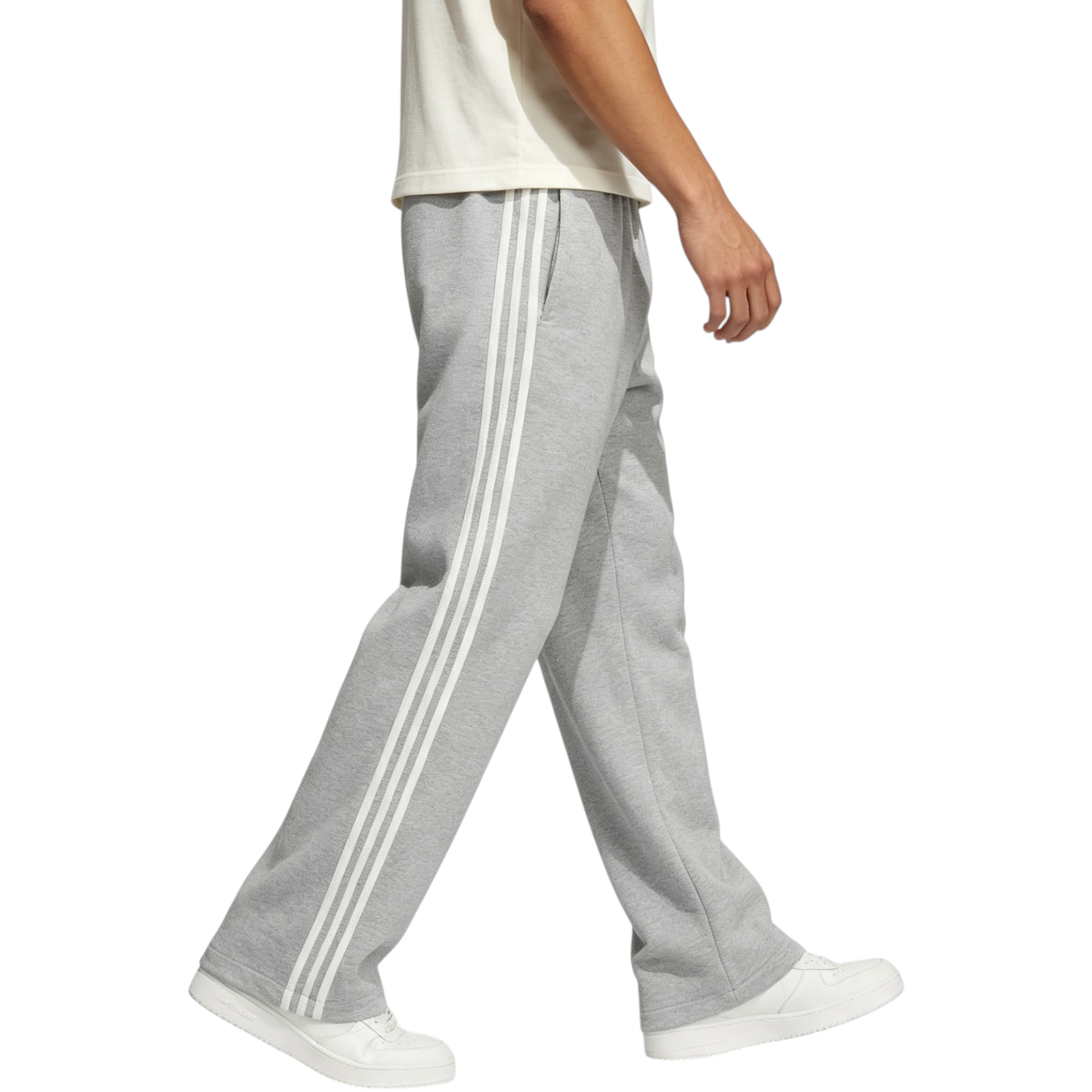 Adidas Mens Jogger 3 Stripes Loose Fit Trouser Fleece Tracksuit Bottom Open Hem