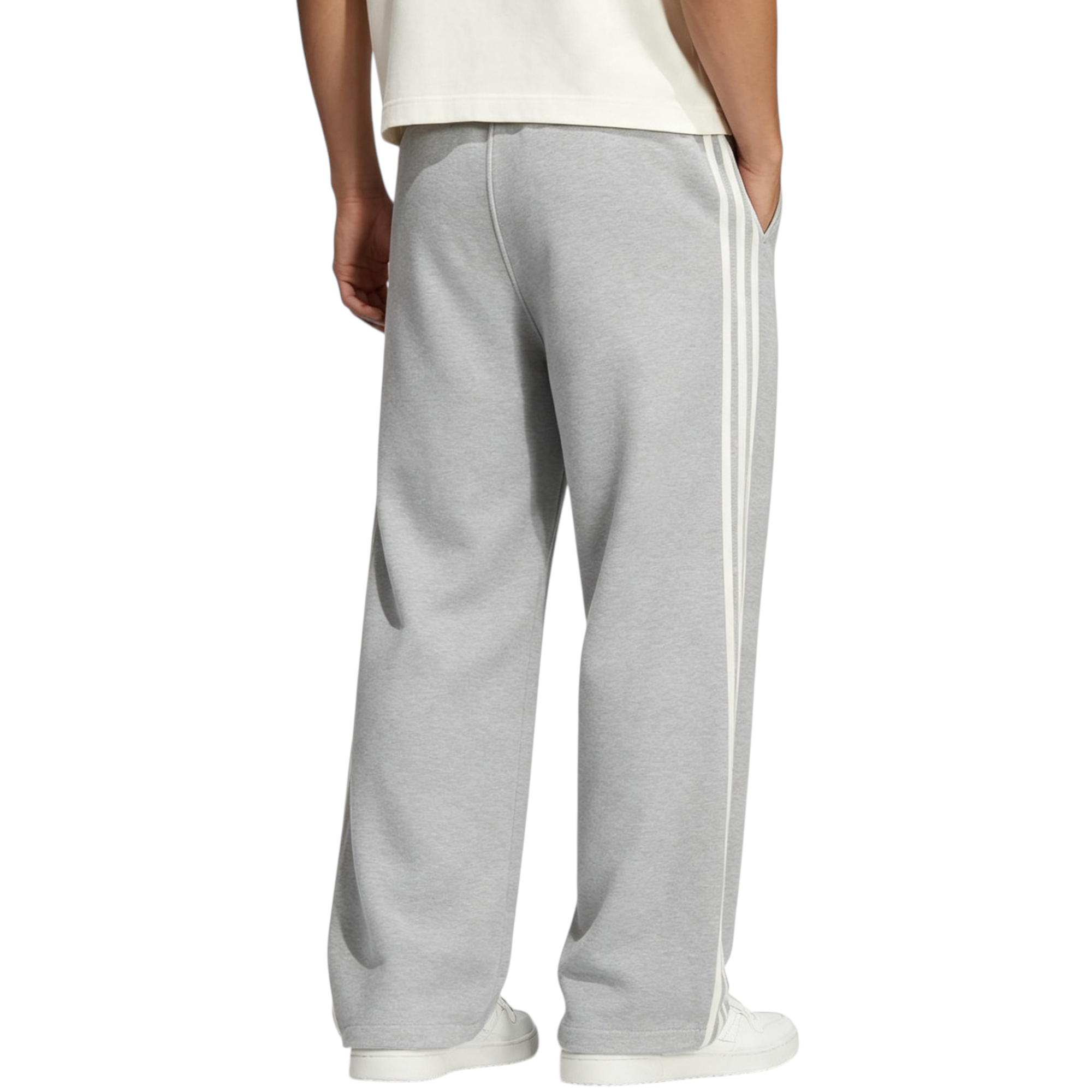 Adidas Mens Jogger 3 Stripes Loose Fit Trouser Fleece Tracksuit Bottom Open Hem