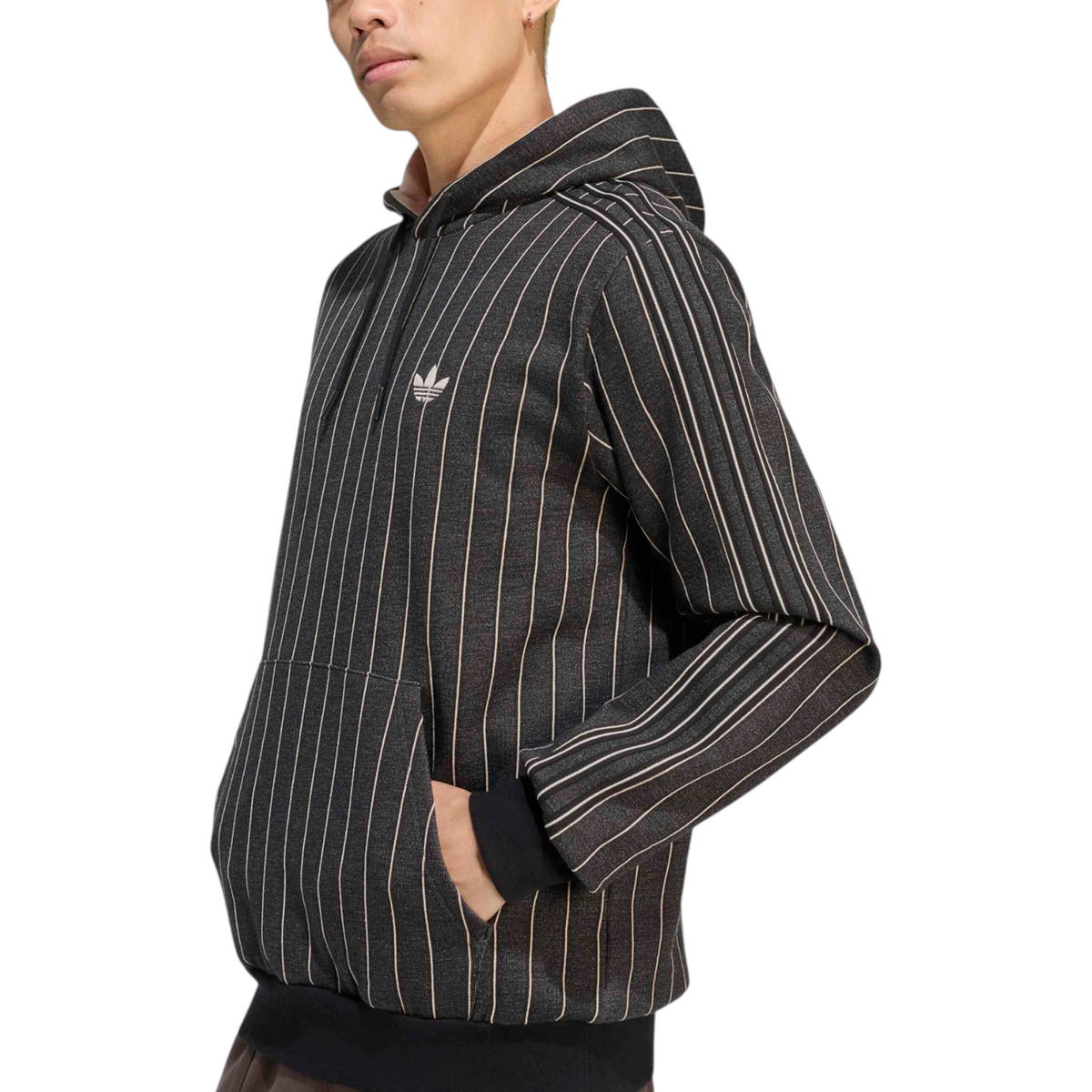 Adidas Mens Hoodie Pinstripes Pullover Fleece Casual Hooded Sweatshirt