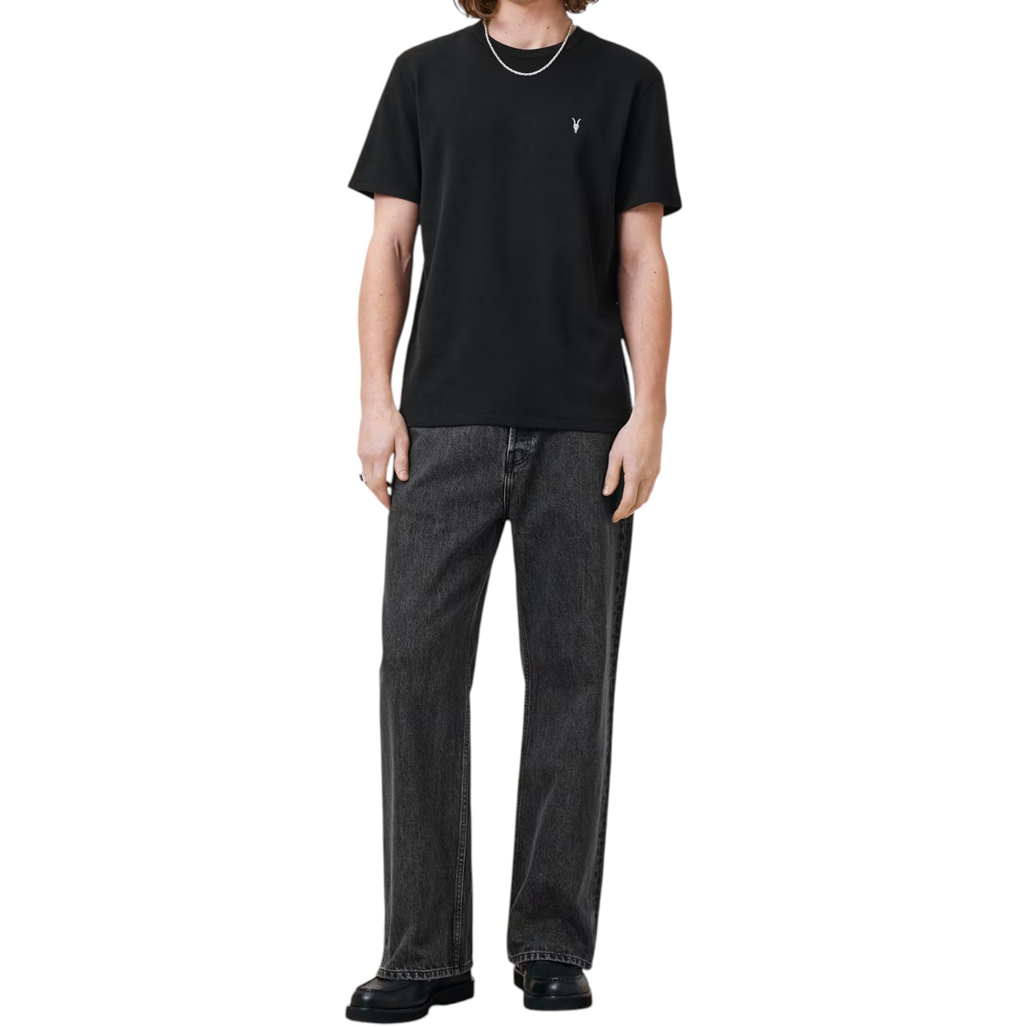 AllSaints Esum Mens T Shirts Waffle Texture Crew Neck Short Sleeve Summer Tee