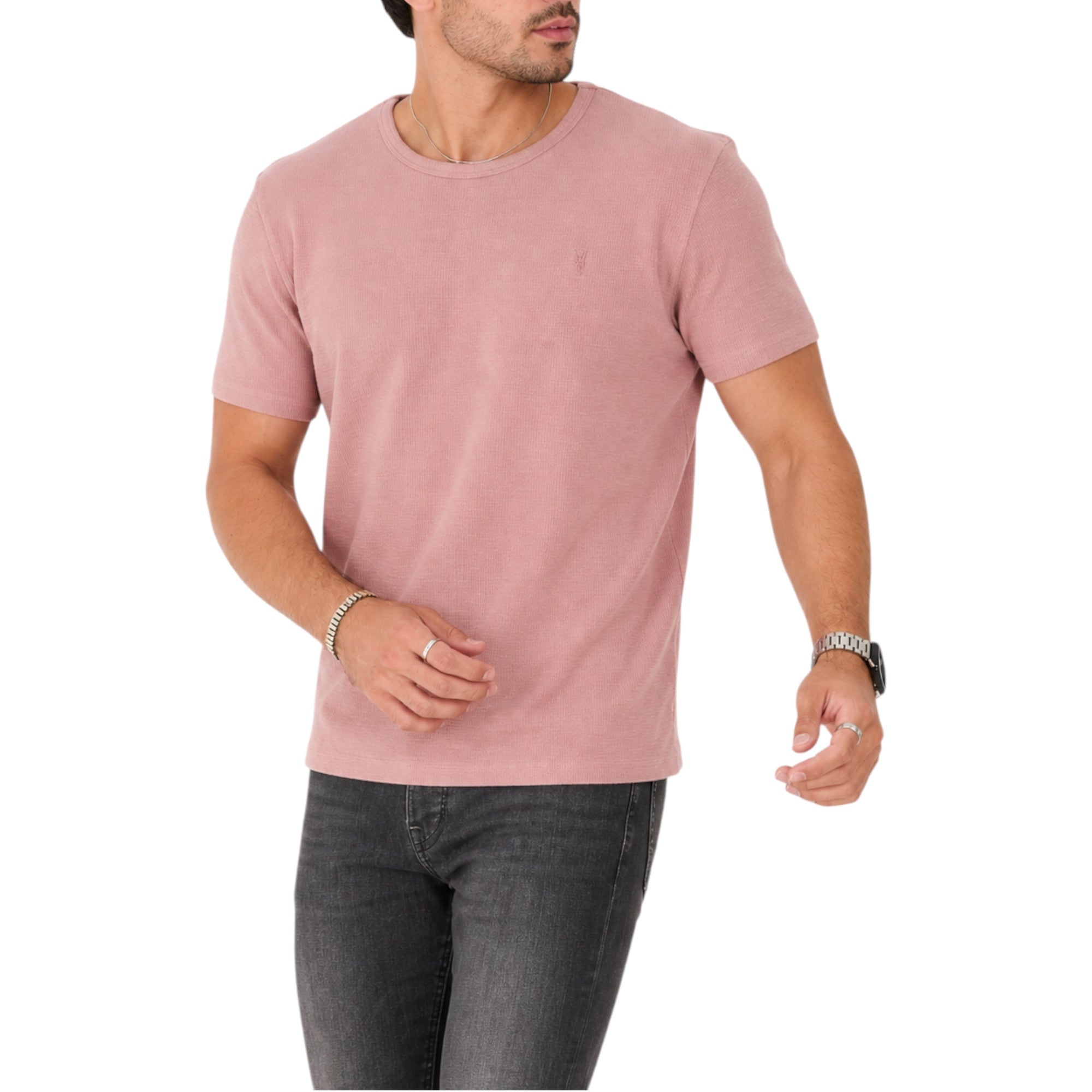 AllSaints Esum Mens T Shirts Waffle Texture Crew Neck Short Sleeve Summer Tee