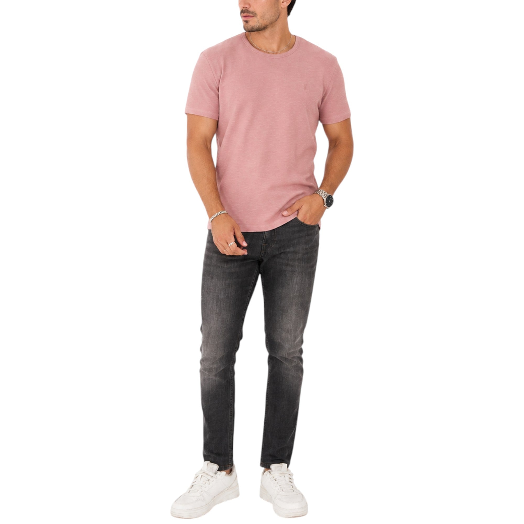 AllSaints Esum Mens T Shirts Waffle Texture Crew Neck Short Sleeve Summer Tee