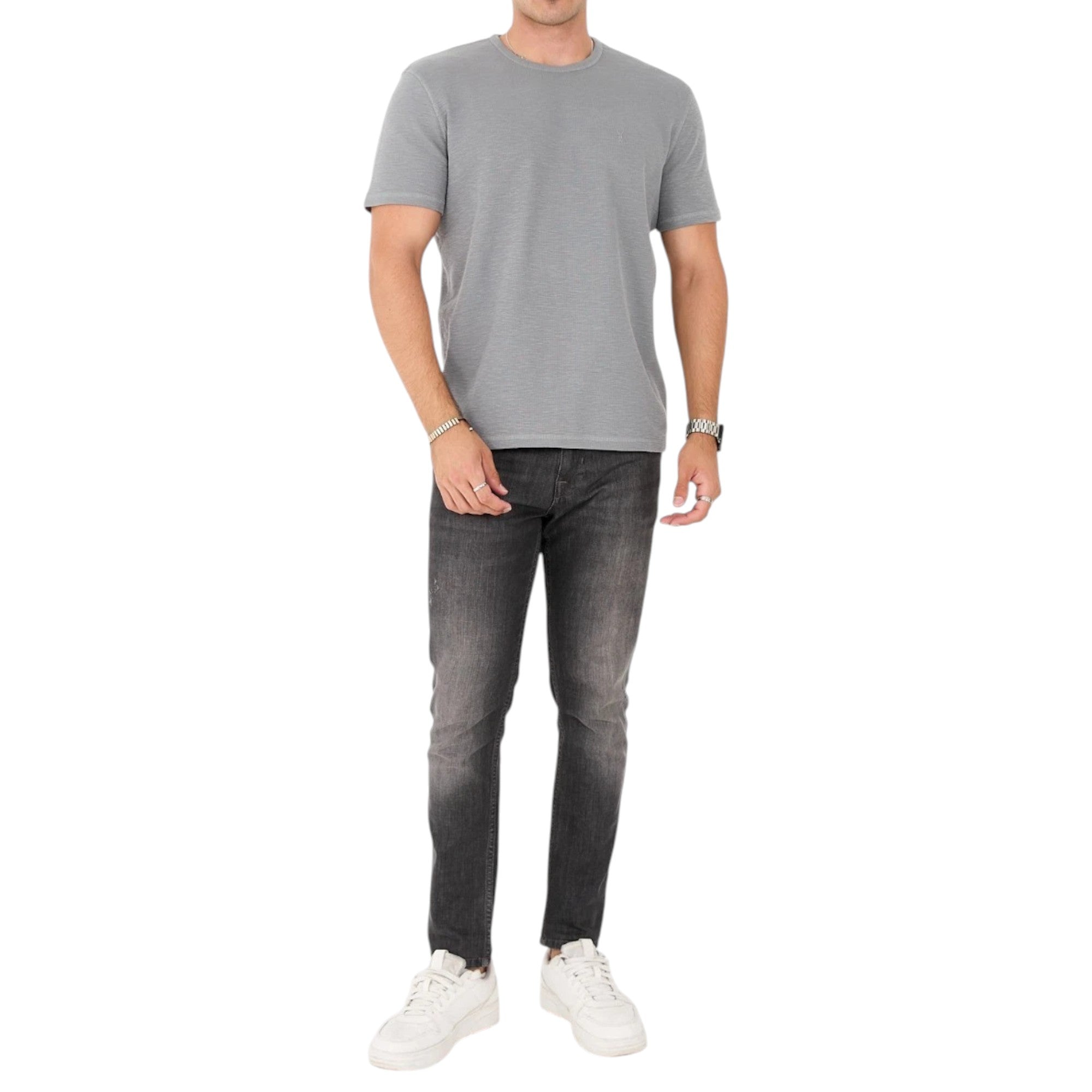 AllSaints Esum Mens T Shirts Waffle Texture Crew Neck Short Sleeve Summer Tee
