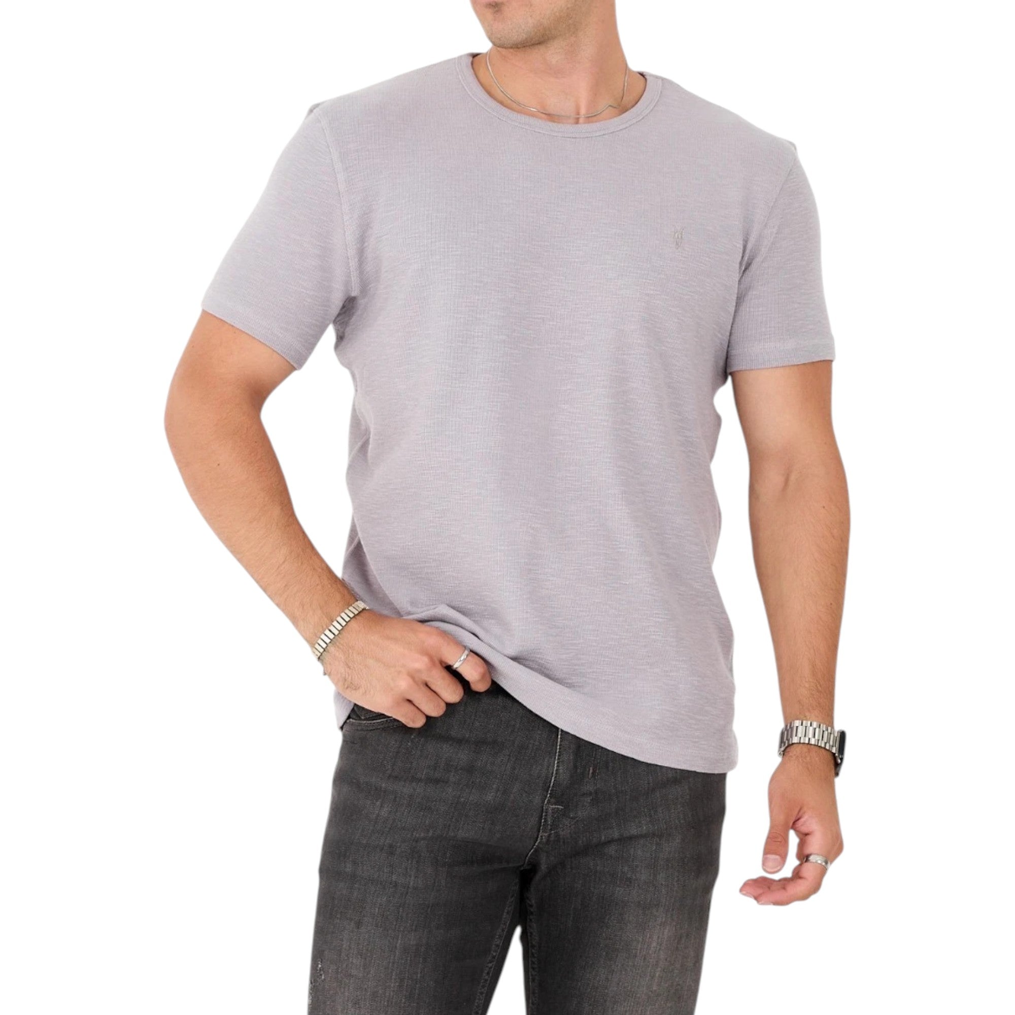 AllSaints Esum Mens T Shirts Waffle Texture Crew Neck Short Sleeve Summer Tee