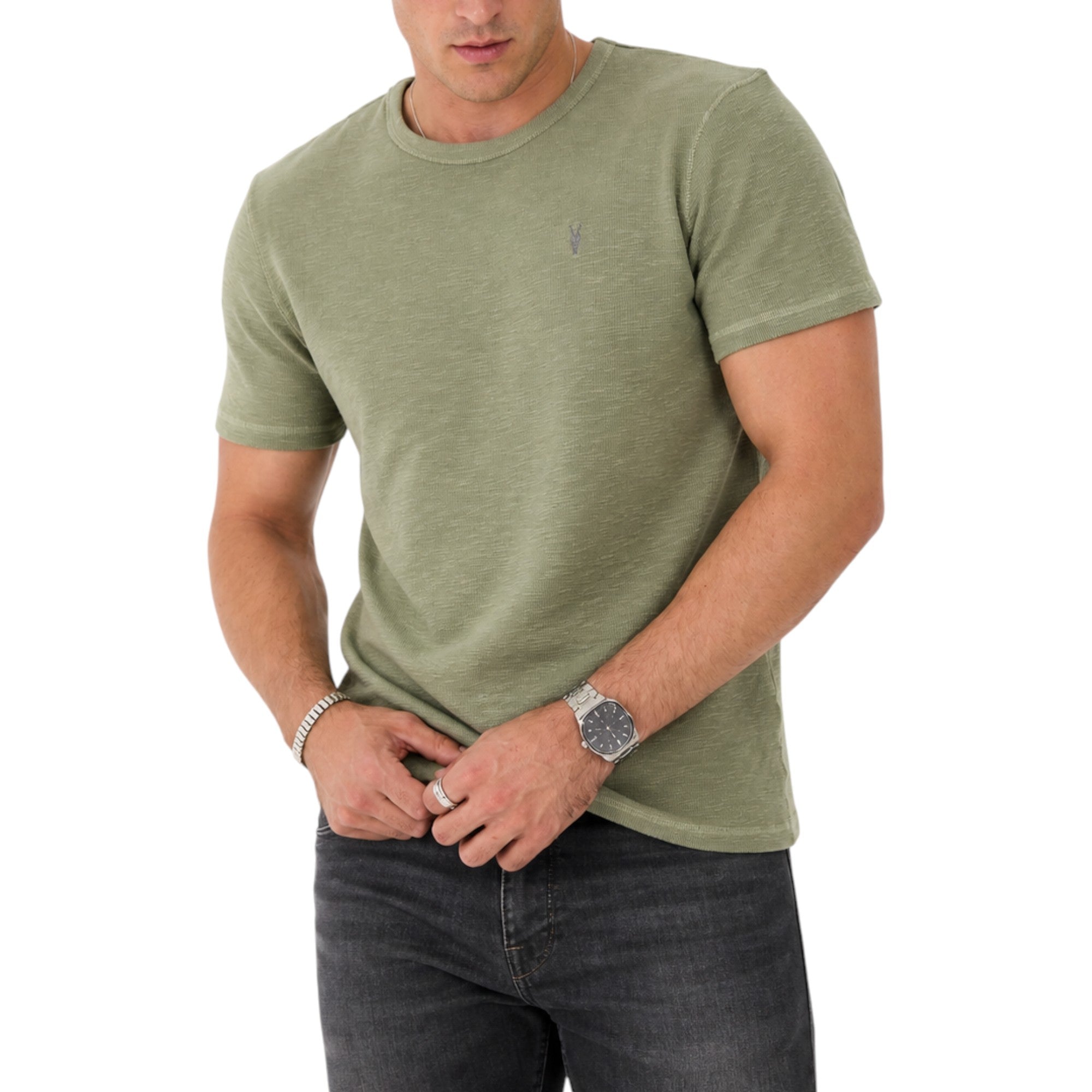 AllSaints Esum Mens T Shirts Waffle Texture Crew Neck Short Sleeve Summer Tee