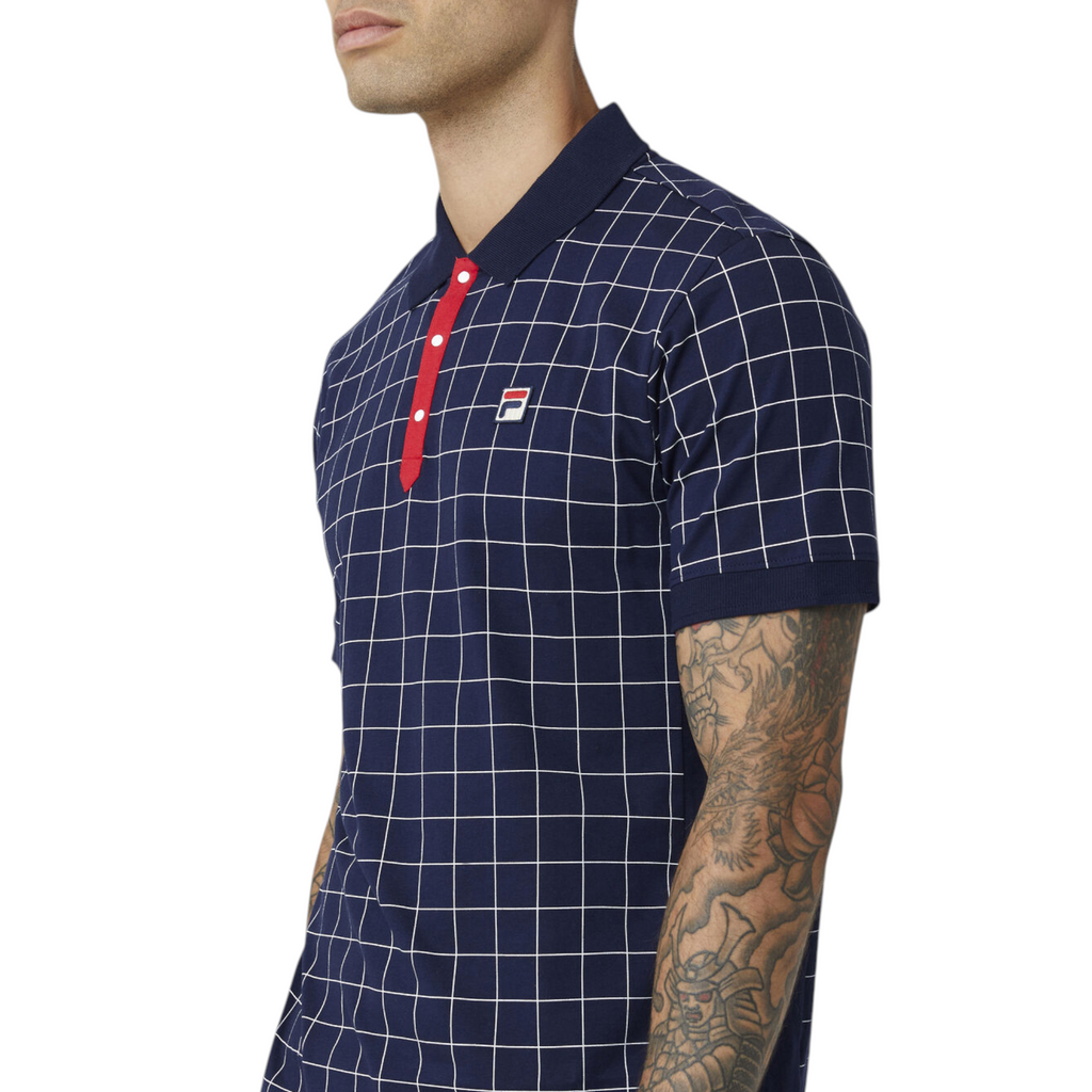 Fila Mens Polo Shirt Vintage Check Short Sleeve Summer Polo Cotton