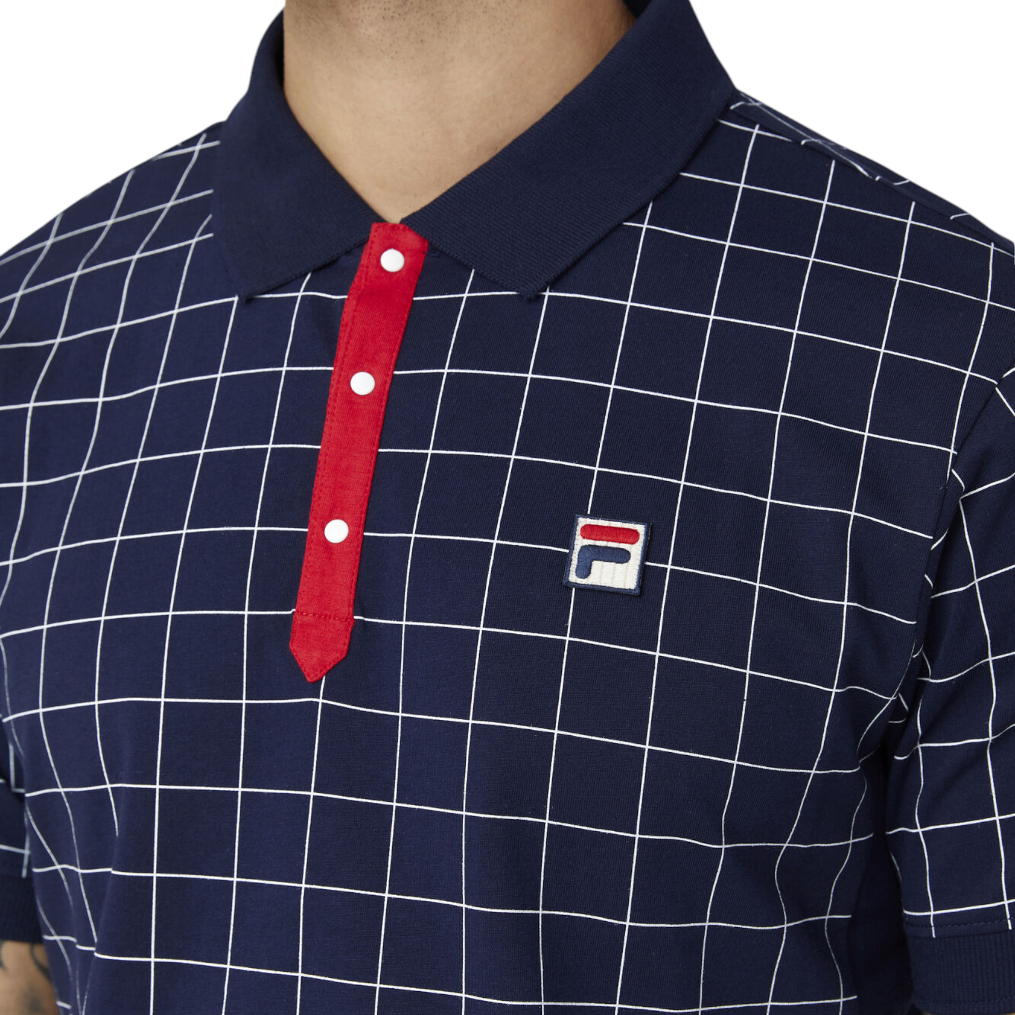 Fila Mens Polo Shirt Vintage Check Short Sleeve Summer Polo Cotton
