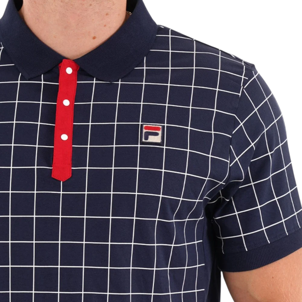 Fila Mens Polo Shirt Vintage Check Short Sleeve Summer Polo Cotton