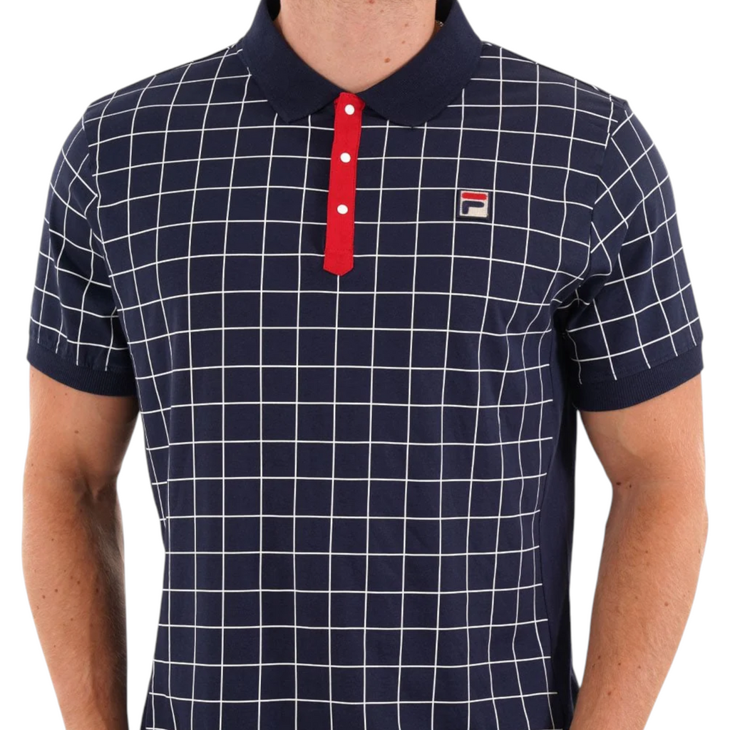 Fila Mens Polo Shirt Vintage Check Short Sleeve Summer Polo Cotton