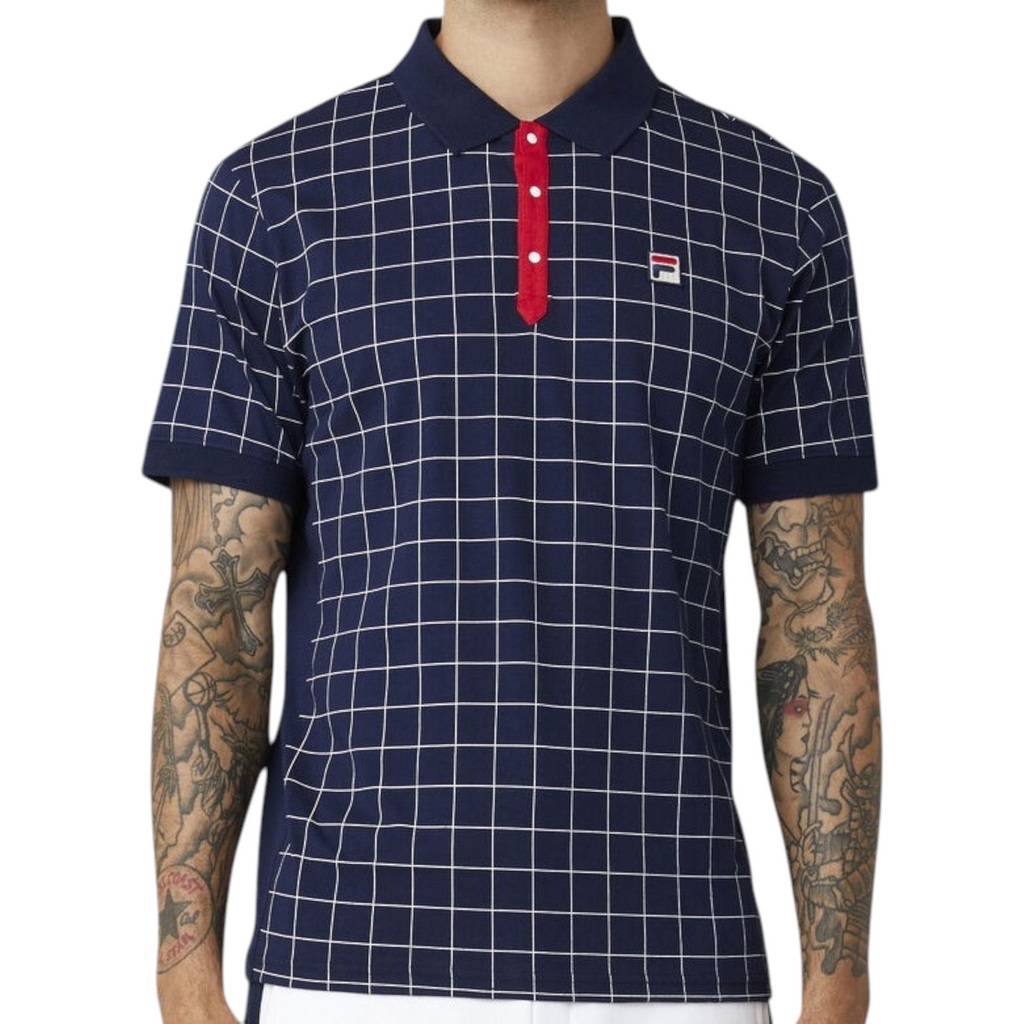 Fila Mens Polo Shirt Vintage Check Short Sleeve Summer Polo Cotton