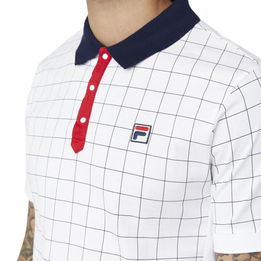 Fila Mens Polo Shirt Vintage Check Short Sleeve Summer Polo Cotton