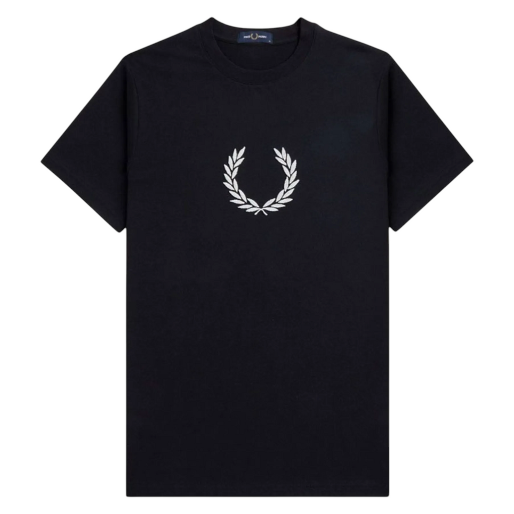 Fred Perry Mens T Shirt Textured Laurel Wreath Logo Crew Neck Short Sleeve Summer Tee