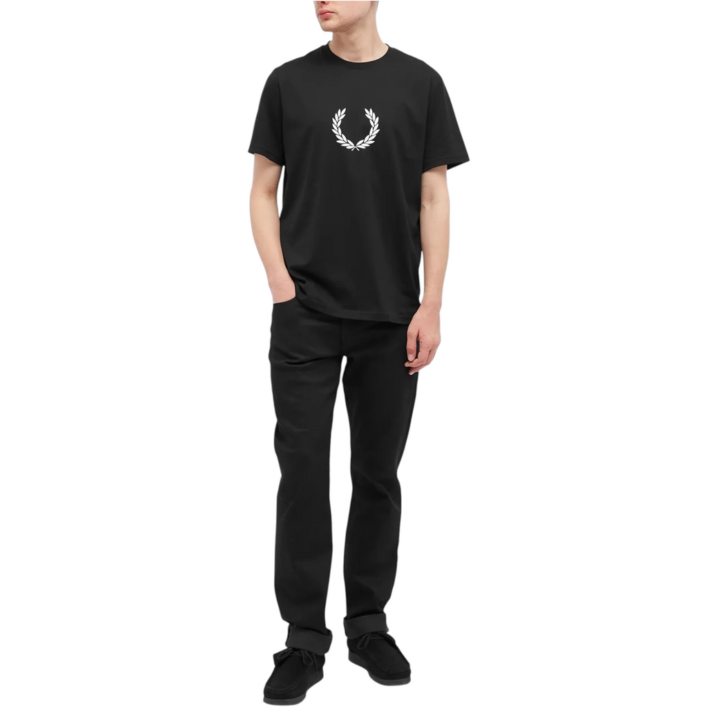 Fred Perry Mens T Shirt Textured Laurel Wreath Logo Crew Neck Short Sleeve Summer Tee